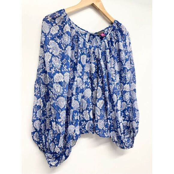 Vince Camuto Blouse Size XXS Ballon Sleeve Floral Pullover Peplum NEW - Picture 3 of 10